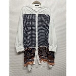 NWOT GoodTimeUsa White Patchwork Boho Button‎ Up Shirt Dress Women 1X-2X China